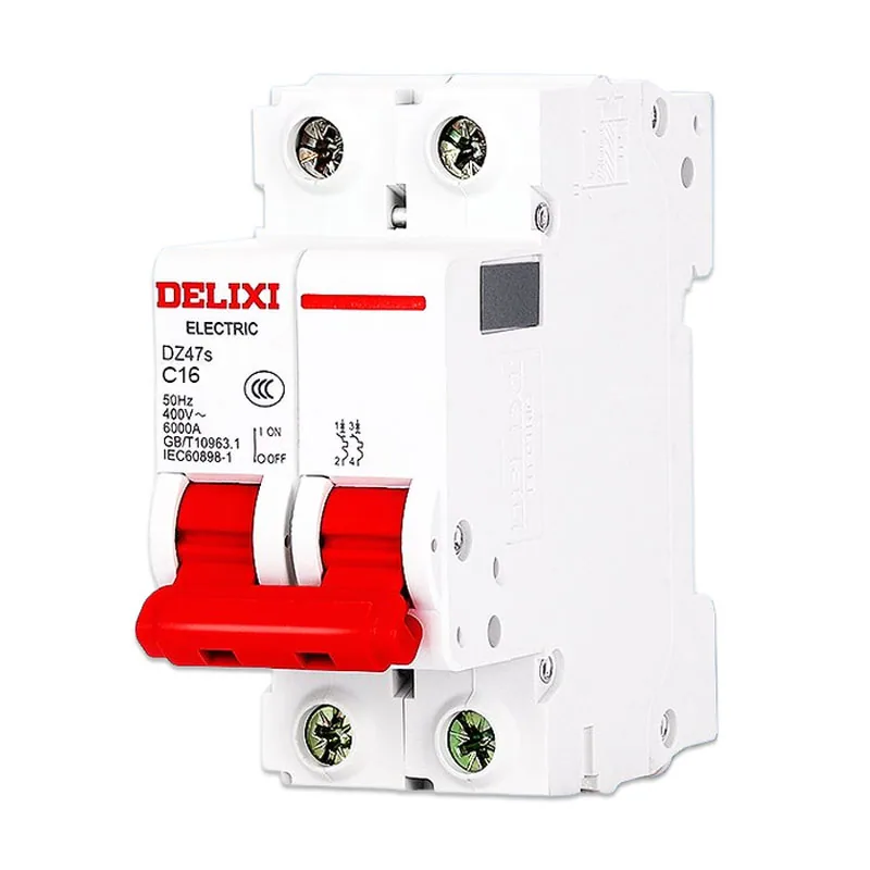 Interruptor termomagnético bipolar de 16 A, curva C, capacidad interruptiva de 6 kA, para riel DIN