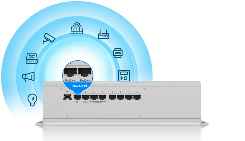 Conmutador PoE industrial con dispositivos exteriores conectados