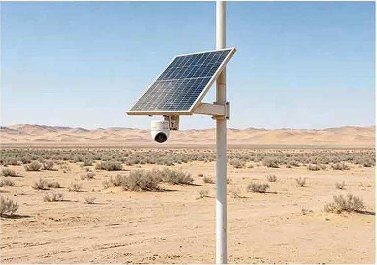 Sistema solar de videovigilancia instalado en un entorno desértico