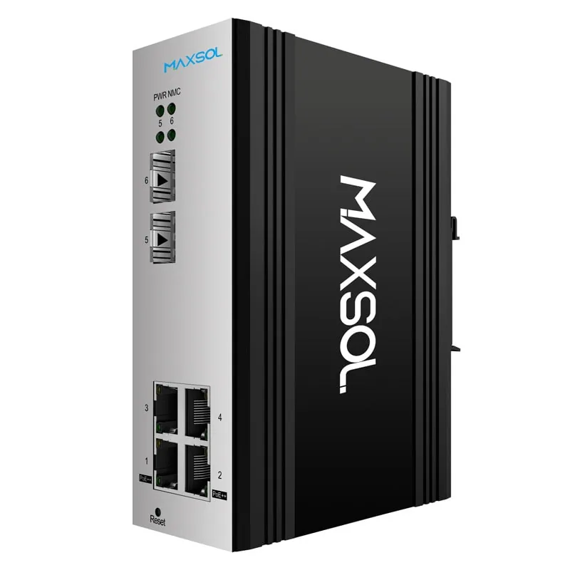 Switch industrial con cuatro puertos Gigabit PoE y dos puertos SFP