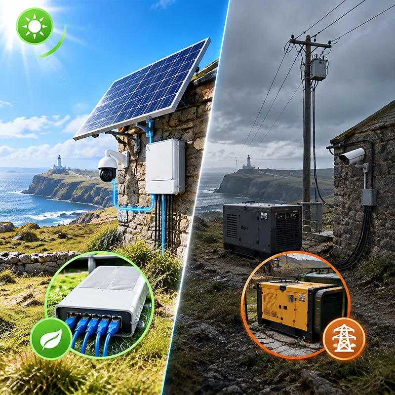 PoE solar vs. red eléctrica para sitios remotos