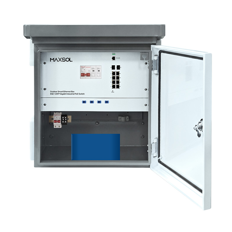 Gabinete industrial para exteriores con switch PoE 8GE+2GF administrable y batería de 288Wh